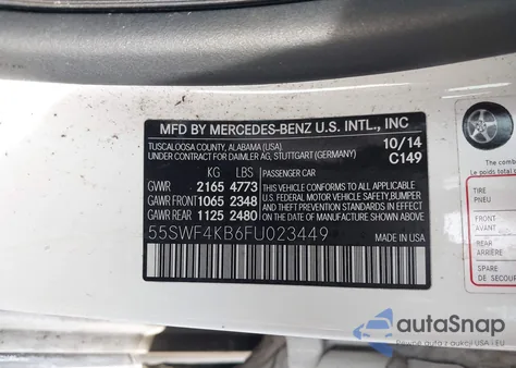 2015 Mercedes-Benz C 300 4Matic from USA, damaged, VIN 55SWF4KB6FU023449
